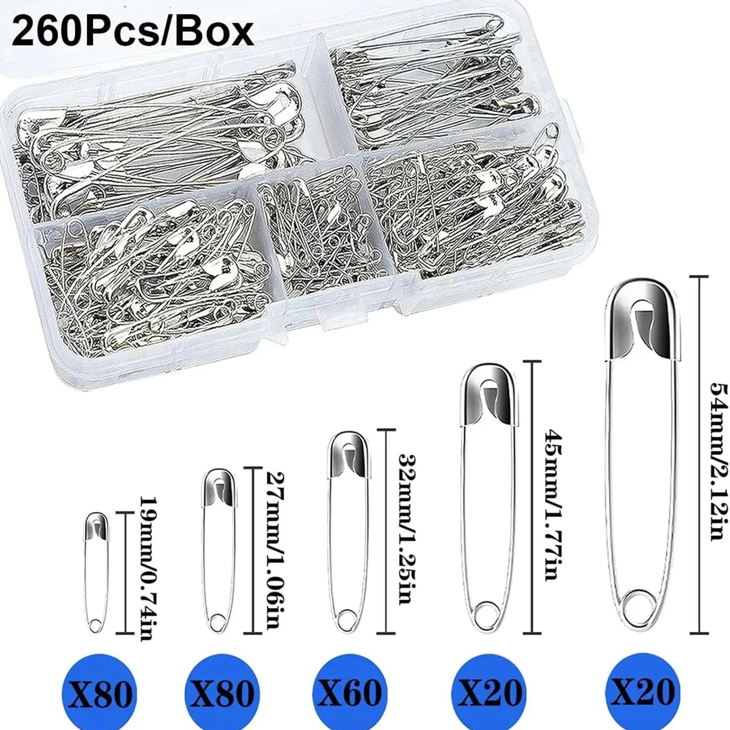 Jewelry Making Organizer - Silbernes Sicherheitsnadel-Set mit Aufbewahrungsbox für Kleidung,