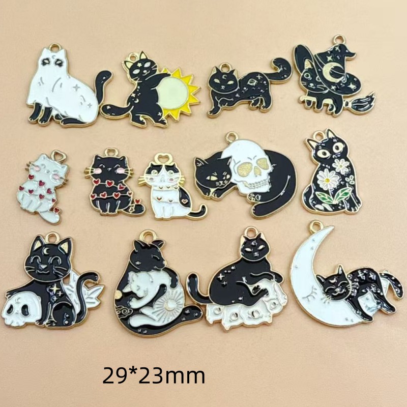 Jewelry Making - 10 Stück Original-Legierungs-Emaille-Anhänger mit schwarzer Katze,